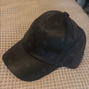 Black Leather and Mesh Cap